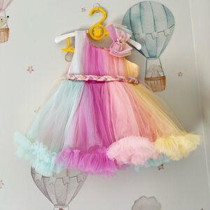 Rainbow Tulle Dress with Headband